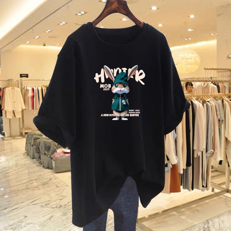 Summer New Cotton Fashion Rabbit Print Loose Short-sleeved T-shirt Women's Top Bottoming Shirt