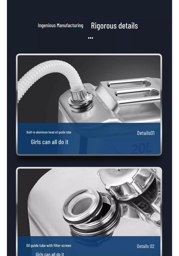 Thickened Portable Fuel Tank: 304 Stainless Steel Gasoline/Diesel Can - 30L, 20L, 10L Capacity
