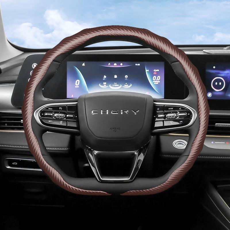 Suitable for Chery Carbon Fiber Texture Steering Wheel Cover Snap-On Wave-Shaped Sports Design Protective Shell Tiggo 2 3 4 7 8 9 Pro Max Csh