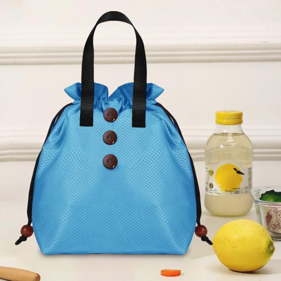 Insulated Lunch Bag Bento Storage Organizer with Drawstring Cuff Large Capacity Waterproof Bento Lunch Handbag with Handle