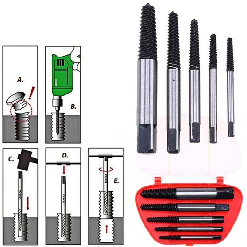 5 Pcs/Box Steel Easy Out Damaged Screw Extractor Drill Bit Guide Set Broken Bolt Remover Set