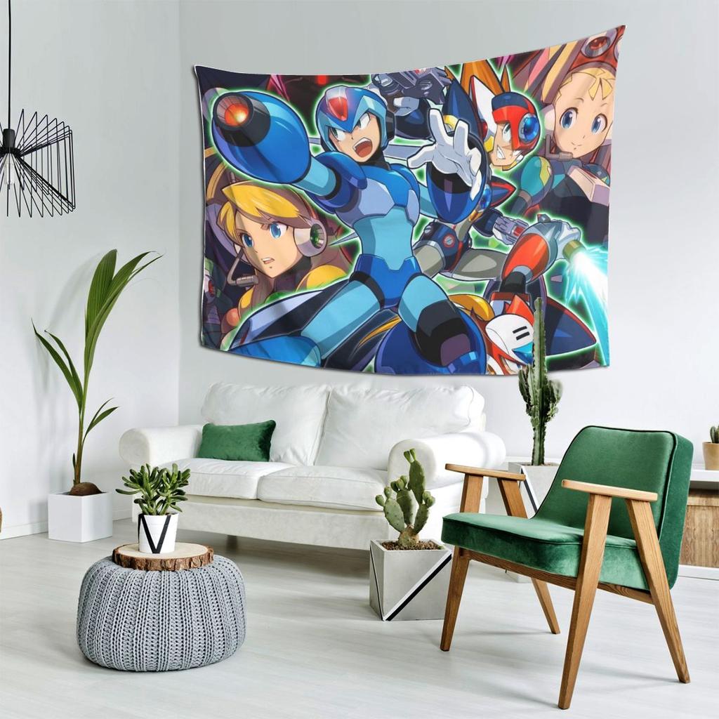 Megaman Video Game Mega Man Tapestry Decoration Art Aesthetic Tapestries for Living Room Bedroom Home Wall Cloth Wall Hanging