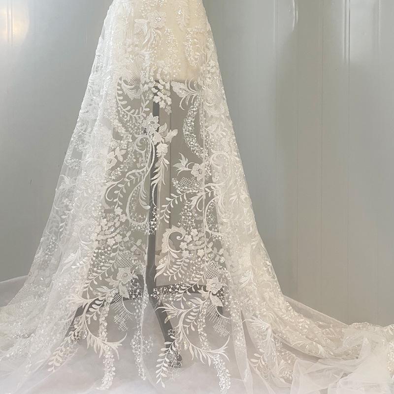 European Princess Evening Dress: Exquisite Full Embroidery Lace Mesh Fabric