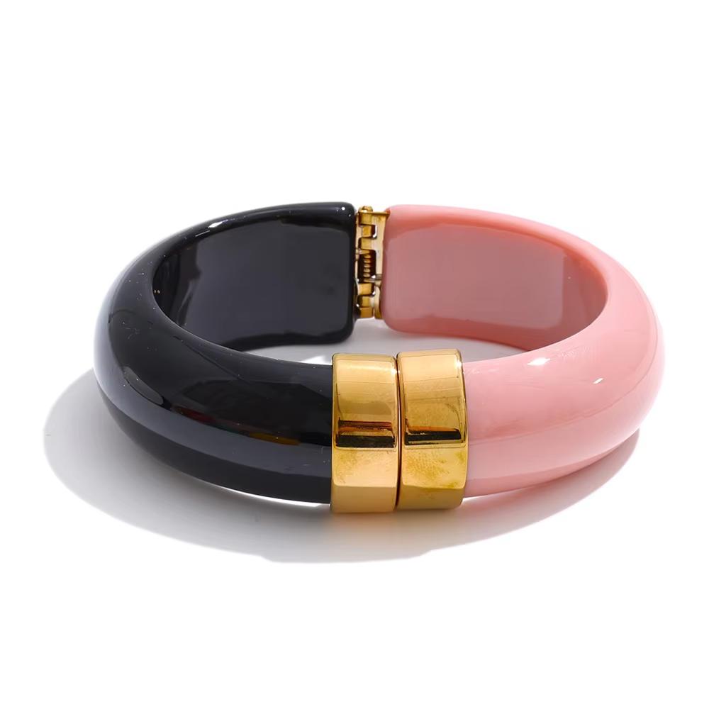 Yhpup 66mm Groen Roze Bruin Paars Acryl Dikke Armband Manchet voor Vrouwen Roestvrij Staal Nieuwkomers 2025 Polssieraad Cadeau
