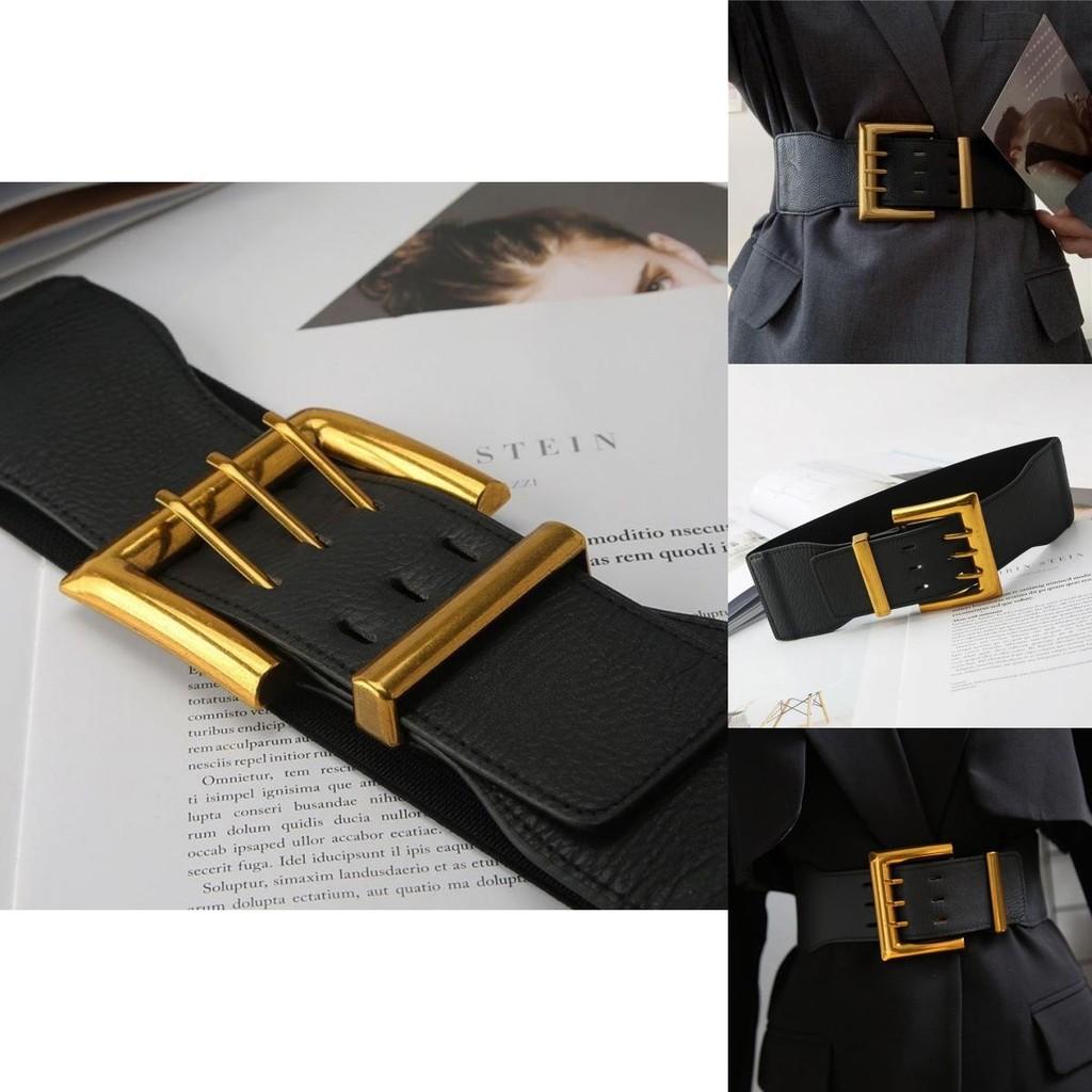 Black Pu Fashionable Elastic Waist Belt For Women Vintage Style Versatile Outfit Accessory