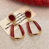 Ancona Red Big Hollow Square Enamel Geometry Drop Earrings Exaggerated Wedding Party Jewelry Accessories Christmas Gift