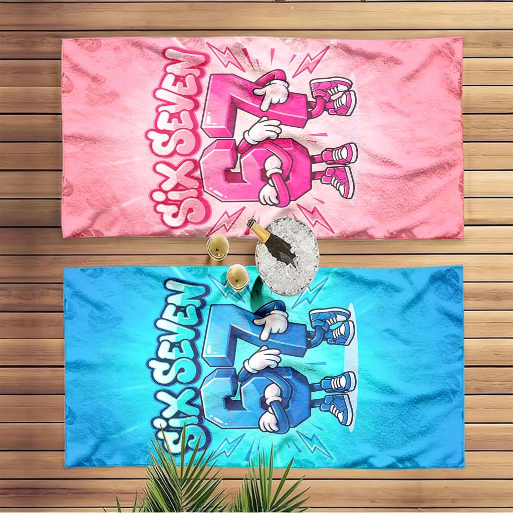 Serviette de Plage Thème Dessin Animé Chiffre Six Sept 67 | Séchage Rapide, Fibre Ultra-Douce | Grande Serviette de Plage pour Hommes et Femmes