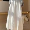 Women's Summer French Style White Half Skirt High-Waisted Elegant Drapey Pleated Skirt Mid-Length A-Line Long Skirt