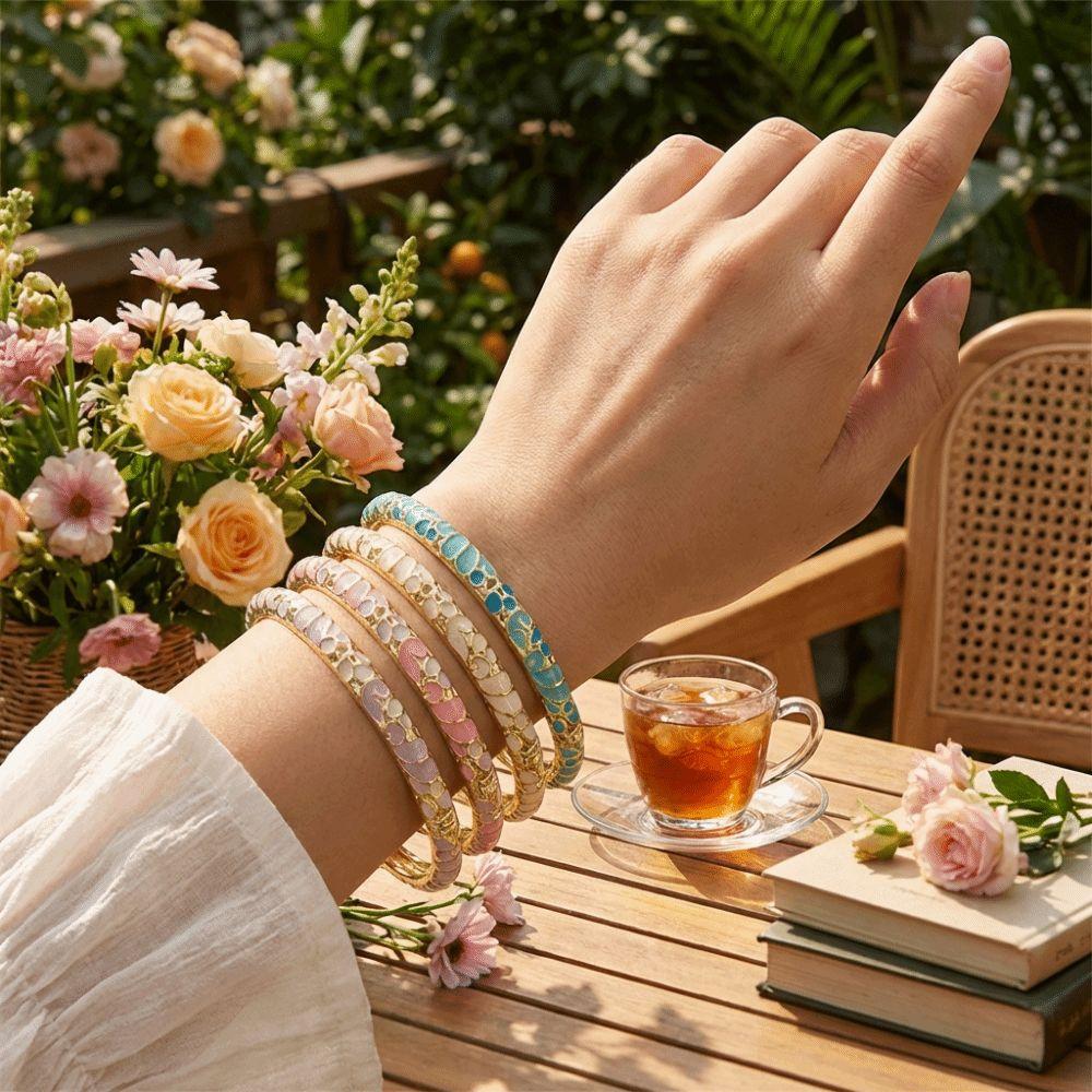 Ethnic Style Metal Enamel Bangle Colorful Hand Bracelet Charming Cloisonne Bangle Party