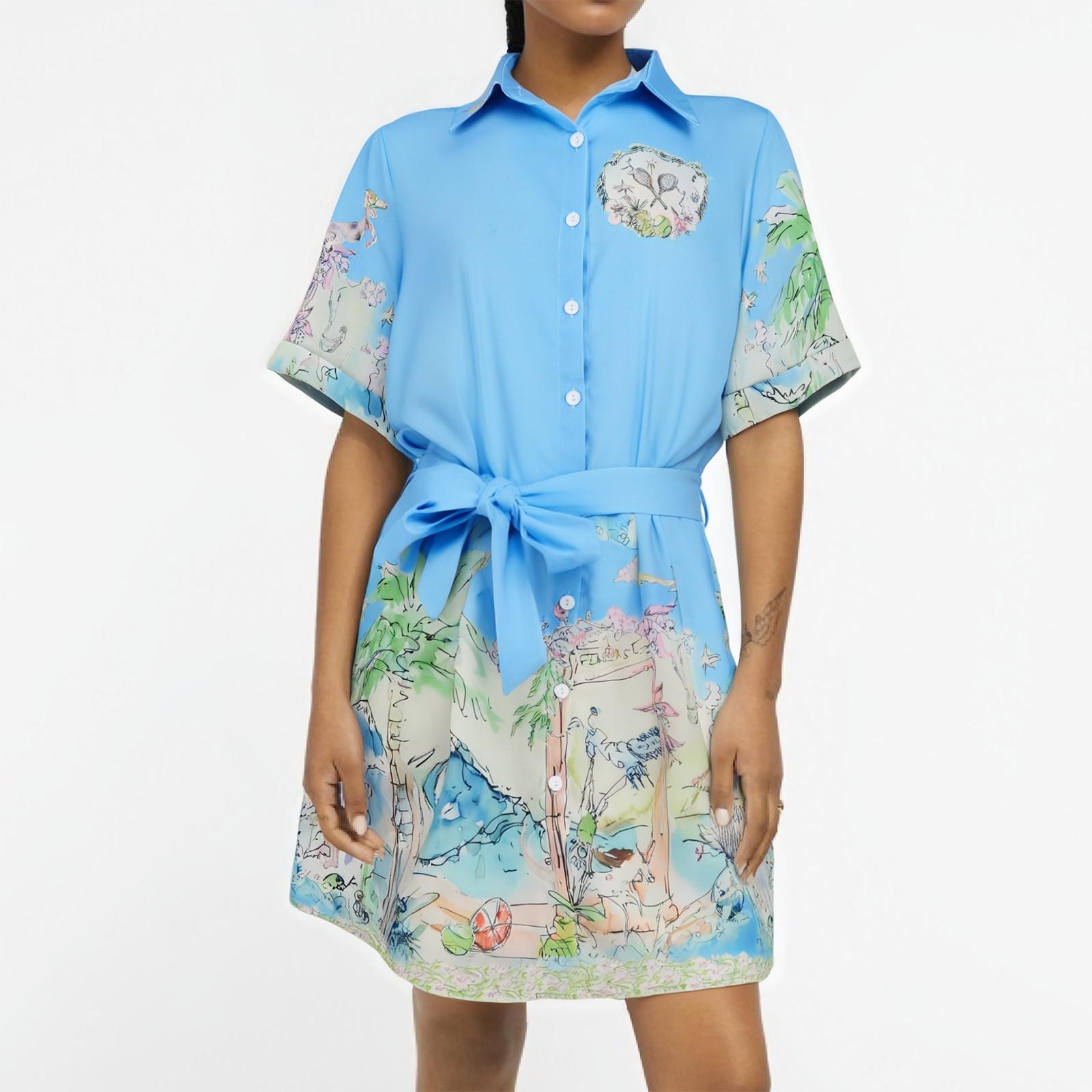 

Женское модное платье с коротким рукавом и цветочным принтом XL