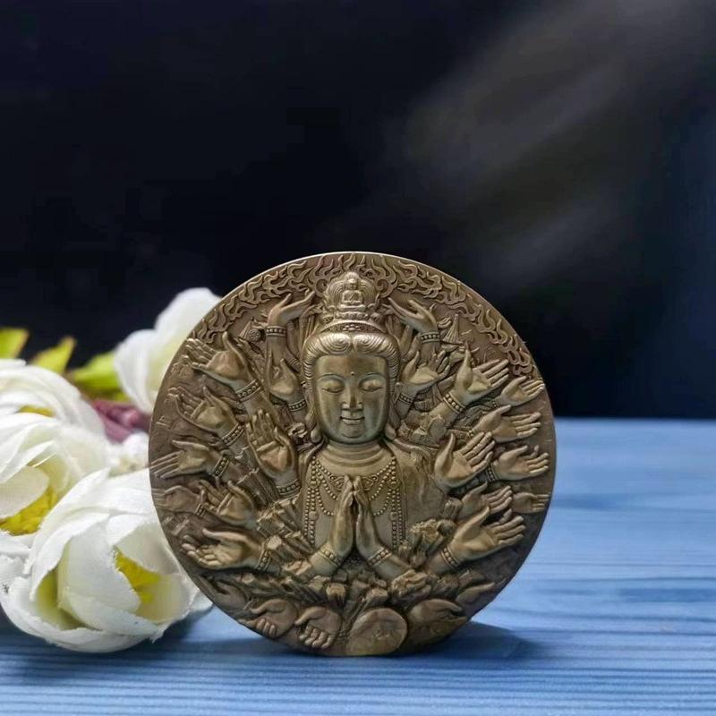 2014 Thousand Hand Guanyin Bronze Seal, Diameter 60mm, Brass Large Copper Seal with Certificate