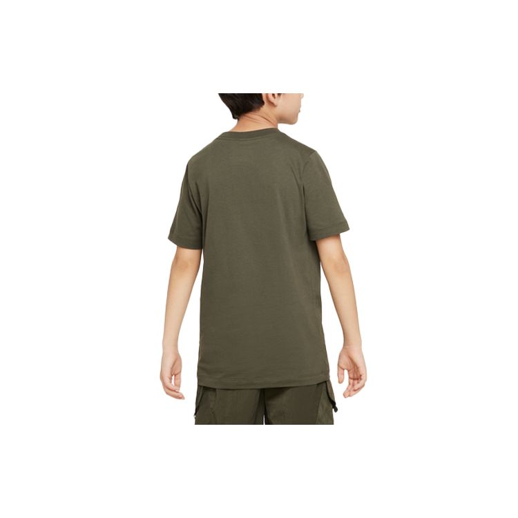 Nike T-Shirt Letter Logo Print Round Neck Short Sleeve Kids Tops Khaki-Green DX9505-325
