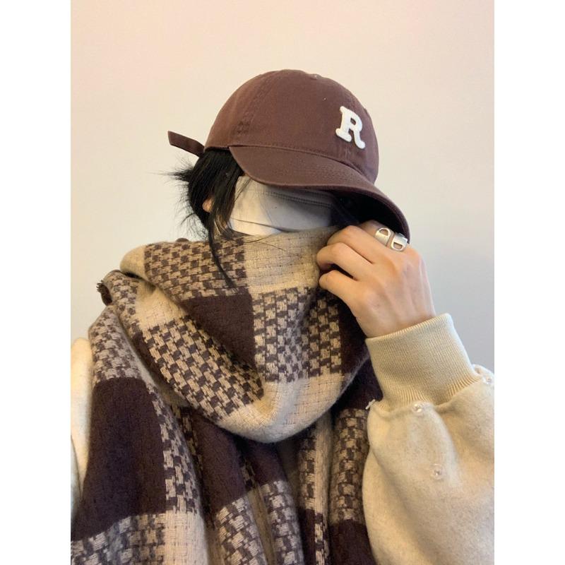 Brown scarf coat retro plaid scarf women's new scarf men's winter
