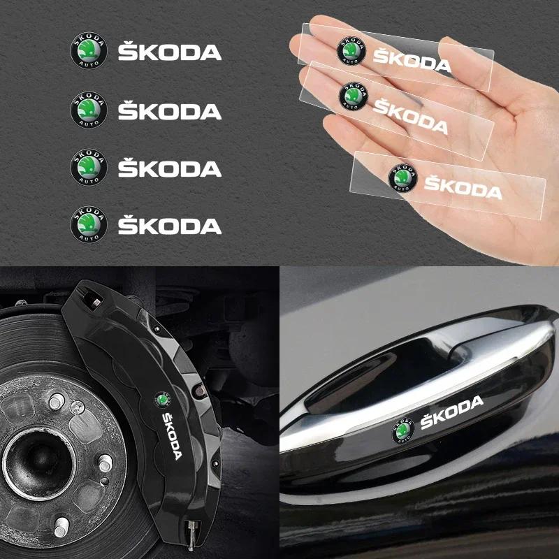 CAPR9 Car Door Handle Badge Protector Decal Wiper Sticker For Skoda Superb Octavia Rapid Kodiaq Kamiq Karoq Rapid Fabia Accessories