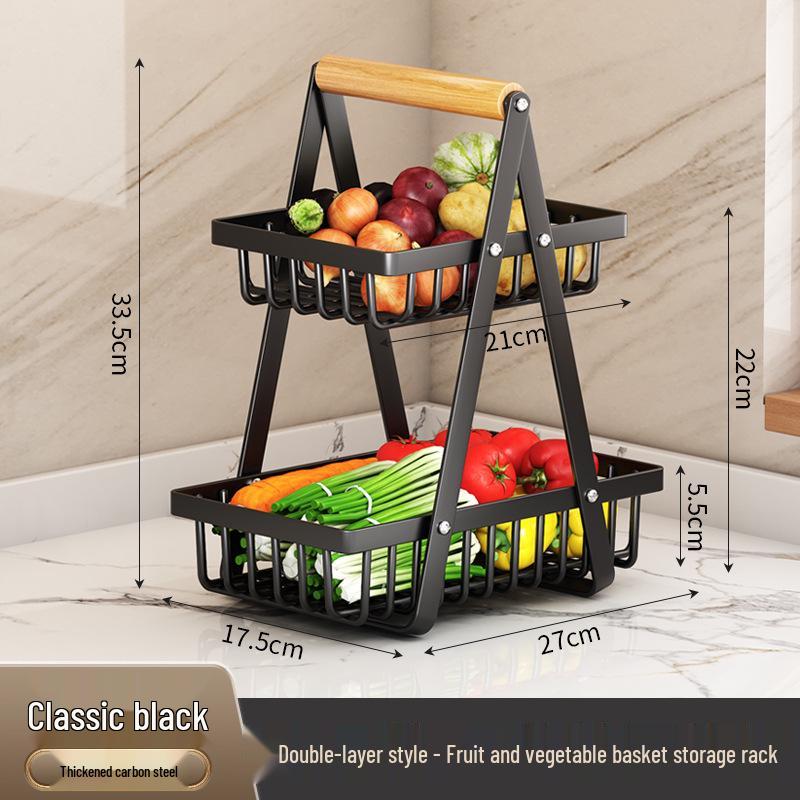Detachable Double-Layer Wrought Iron Fruit and Snack Basket for Kitchen Countertop Storage