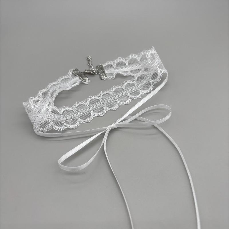 White Lace Bow Double Layer Hollow Versatile Clavicle Choker Necklace For Women