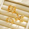 3Pcs/Set Vintage Irregular Hollow Out Rings For Women Simple Smooth Gold Color Opening Adjustable Finger Ring Daily Wear Jewelry