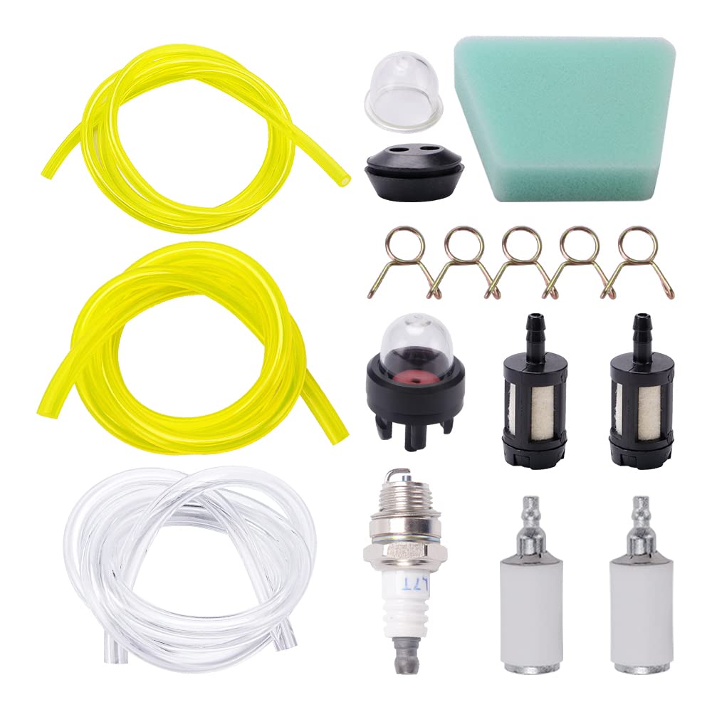 VooGenzek 12er Pack Benzin Schlauch Set, 30 cm Kraftstoffschlauch, Benzinfilter, Primer Birnen, Zündkerze Trimmer, Gummitülle Dichtung, für Rasenmäher Freischneider