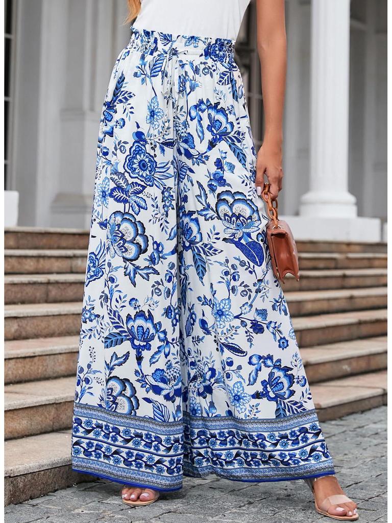 European & American Style Women's Printed Wide-Leg Casual Pants