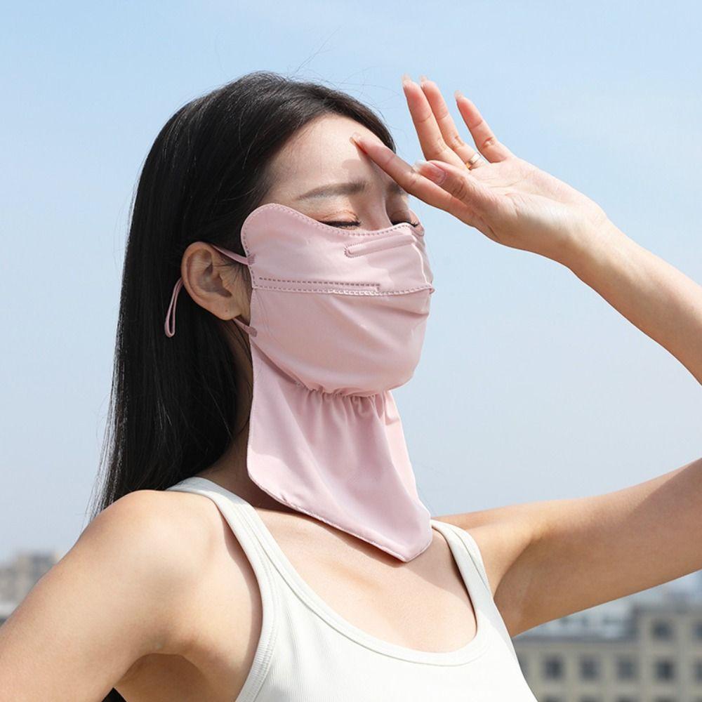 Hanging Ear Ice Silk Mask Neck Sunscreen Ice Silk Face Mask Breathable UV  Face Mask  Cycling