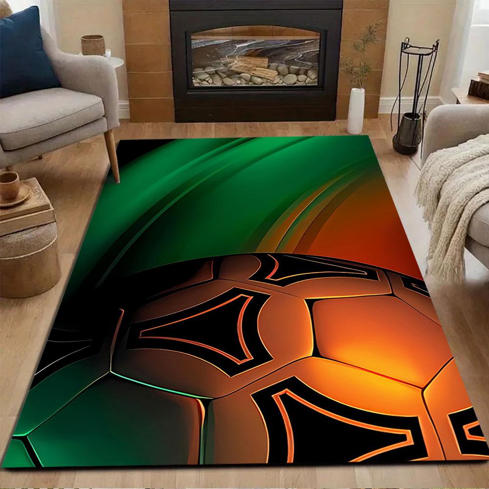 Glowing Soccer Ball with Gradient Colors Patterned carpet, non slip mat suitable for living room and bedroom sofas