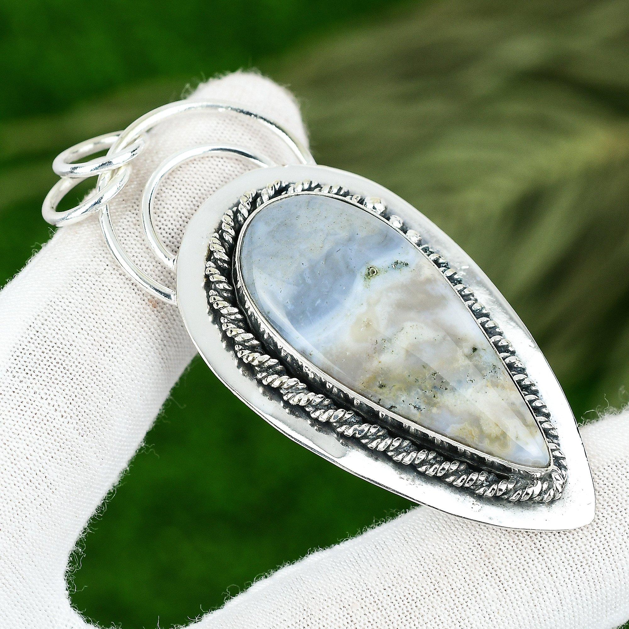

Sisters Day Sale 925 Sterling Silver Solar Moss Agate Gemstone Pendant Jewelry