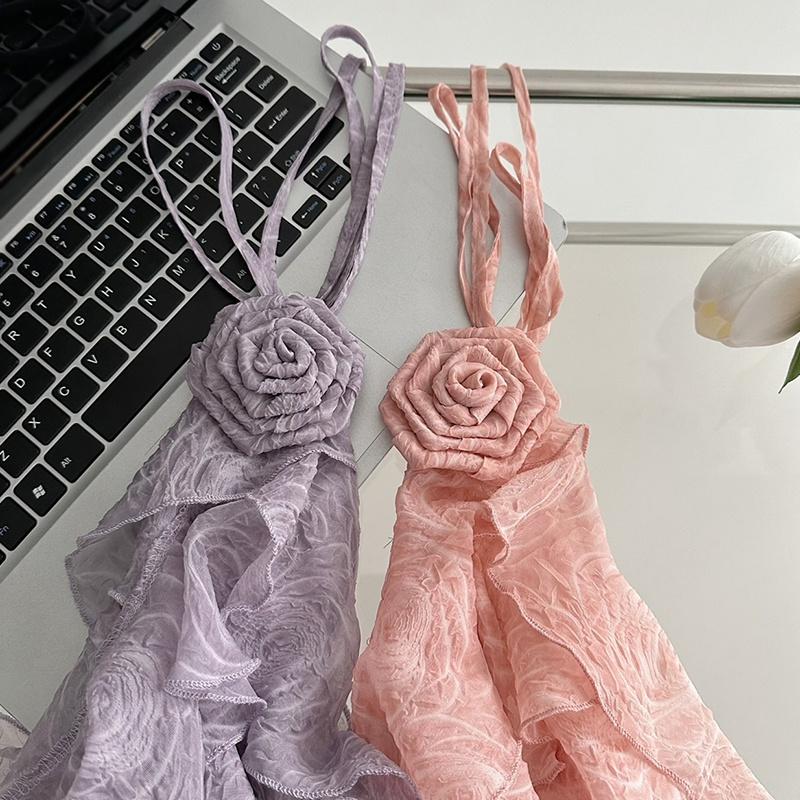 Dámský top květinové halenky Volánky Bandáž Košile Slim Crop Tops bez zad