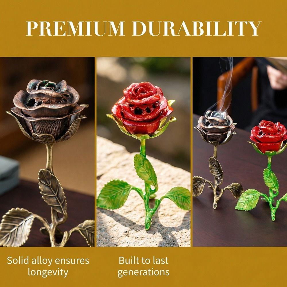 Handcrafted Metal Rose Burner Sturdy Aromatherapy Burner Romantic Rose Statue Gifts  Study Room