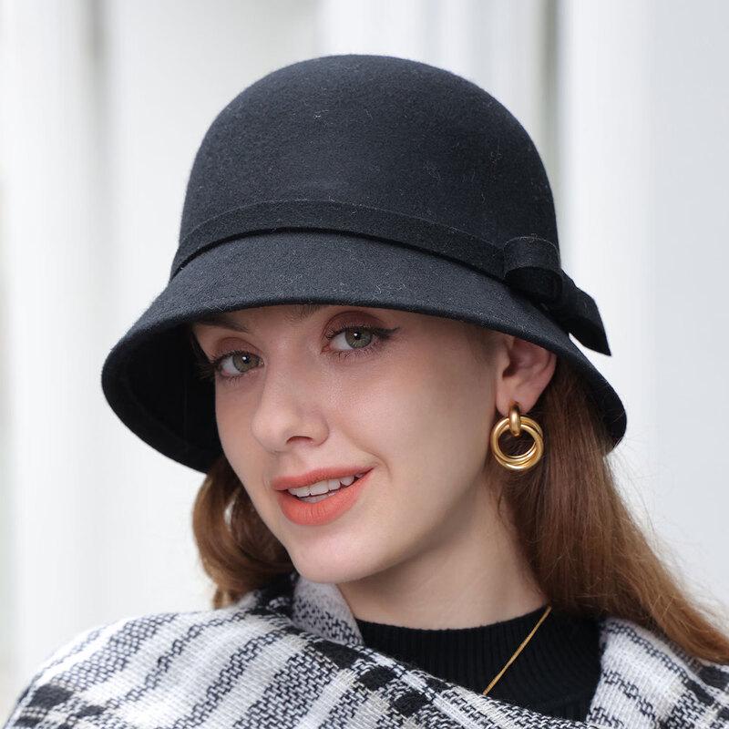 Женская ретро фетровая шляпа-котелок JIAOXIU One Size
