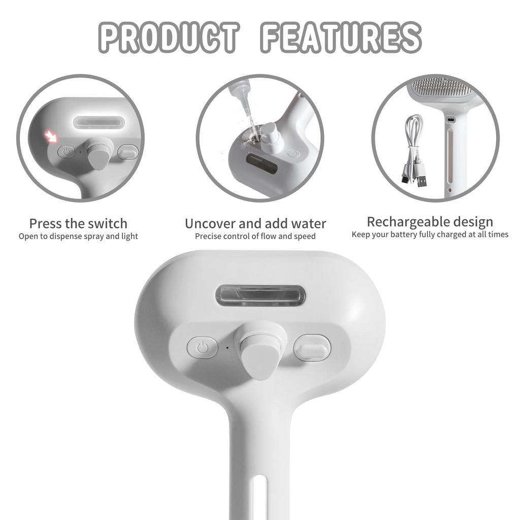 4 In 1 Cat Spray Brush for Shedding Pet Dog Cat Brush with Steam Self Cleaning Dog Steamy Brush Hair Removal Grooming Steam Comb