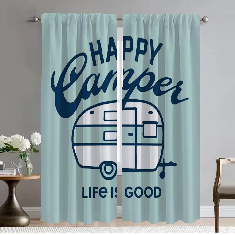 Szczęśliwy Kemping Eleganckie Zasłony Pokojowe dla Aparatu Zasłona Zaciemniająca Tiul do Sypialni Zasłony do Wnętrza Domu 2 Sztuki Odcienie Salon