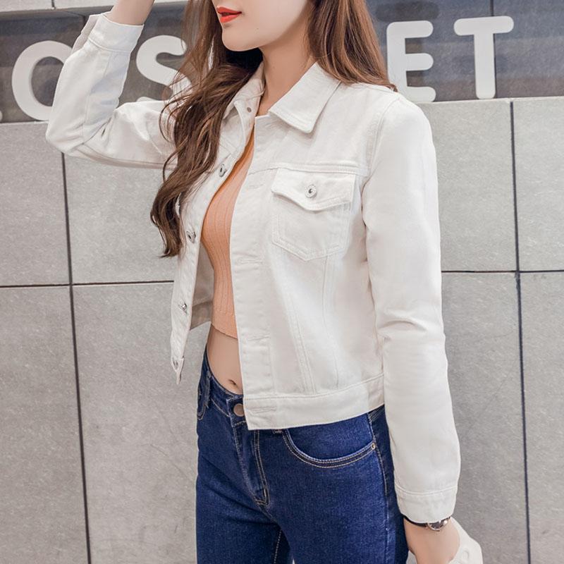 Spring and Autumn Women's  Long Sleeve Winter Slim White Black Jeans Top Solid Denim Jacket Women Short Overcoat Ladies Jackets Tops