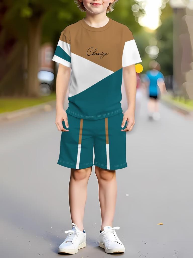 2026 Sommer Lässige Jungen T-Shirts Sets Rundhals Paris Buchstabe 3D Gedruckte Shorts Sport Zweiteiliges Anzug Outdoor Kinderkleidung