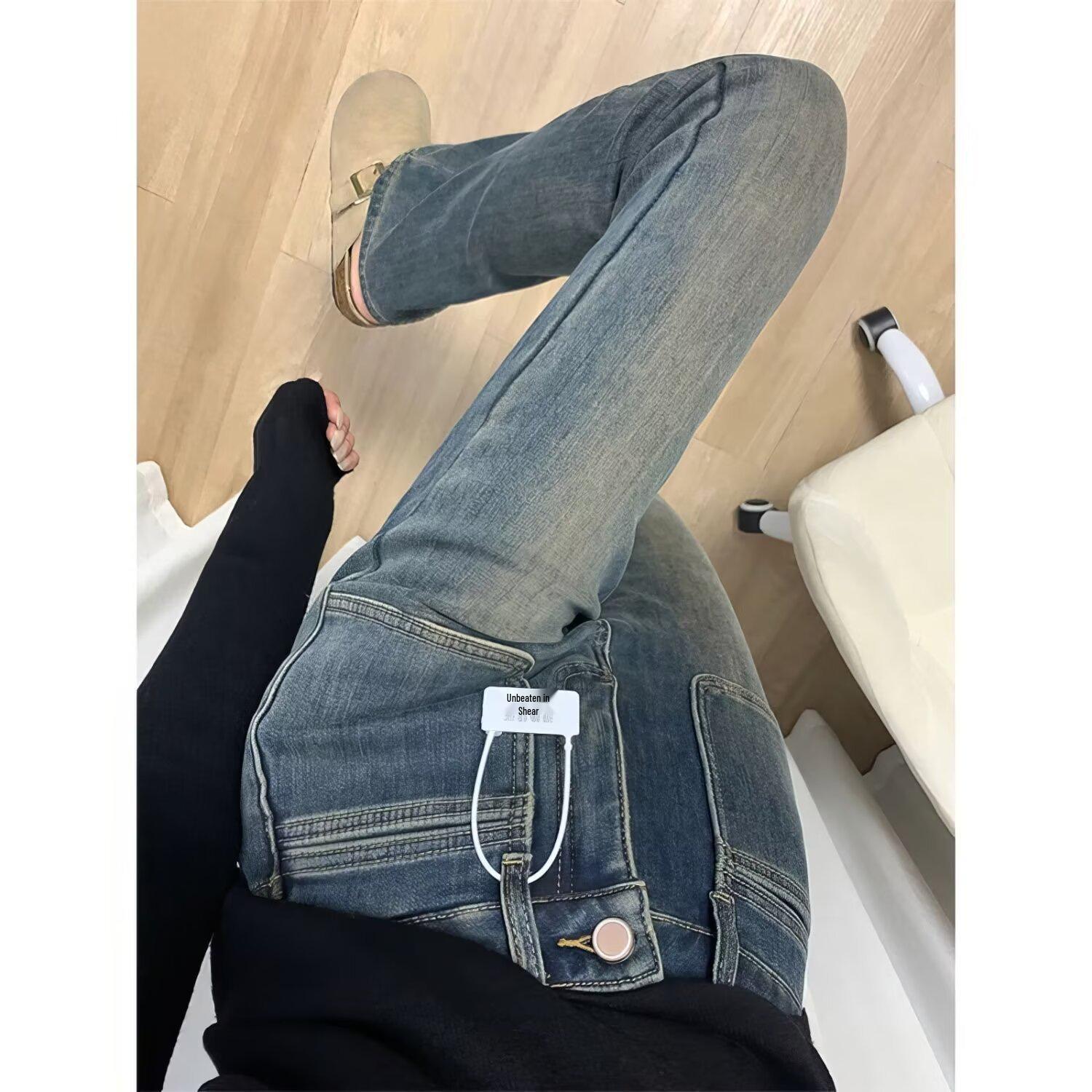 

Retro High-Waisted Flare Jeans for Women - Plus Velvet, Autumn/Winter, Pear-Shaped Figure Slimming Pants L