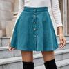 Women's Button Down Casual Fashion Flared A-Line Solid Color Corduroy Button High Waist Skirt