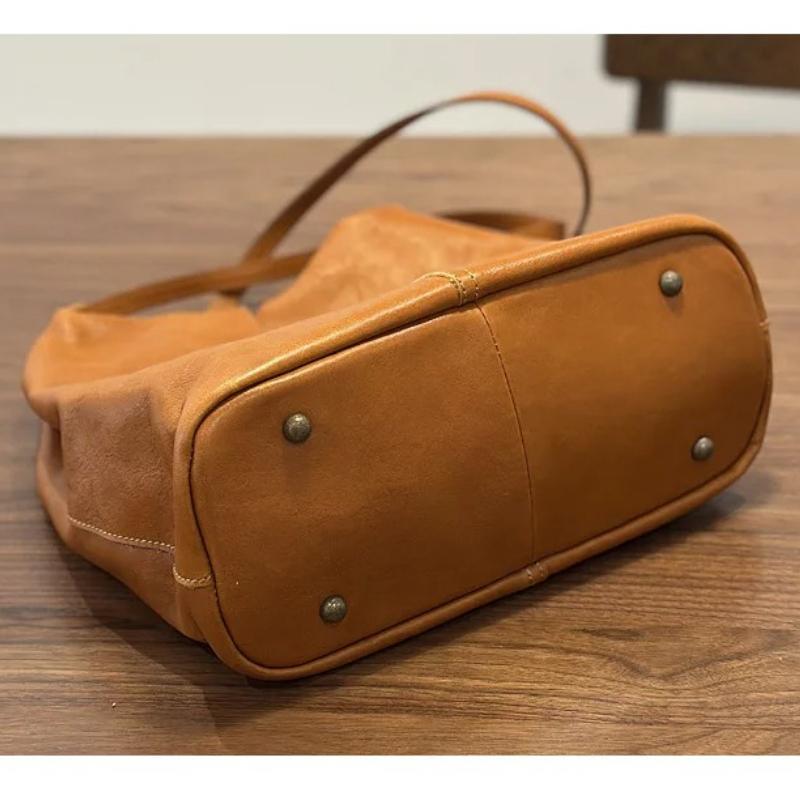 Johnature Borsa Tote Casual Fatta a Mano Versatile Borsa a Spalla da Pendolarismo Grande Capacità Vera Pelle Borsa