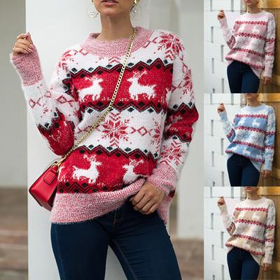 Ladies Christmas Sweater Snowflake Fawn Knit Sweater