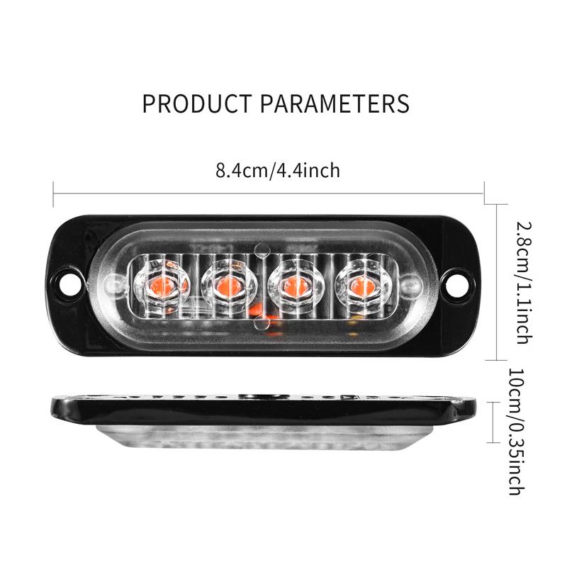 4Led Car Warning Light Grill Breakdown Light Car Truck Trailer Beacon Lamp Led Amber Side Light For Cars 12V - 24V