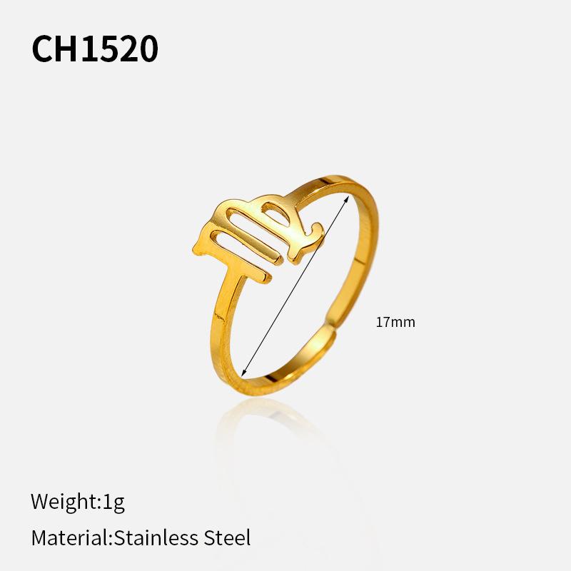 European and American plated stainless steel 18k gold personality creative simplicity 11 constellation opening adjustable titanium steel ring