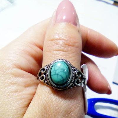 Frauen Ring Exquisite Faux Türkis Farbecht Vintage Stil Frauen Reif Finger Dekoration