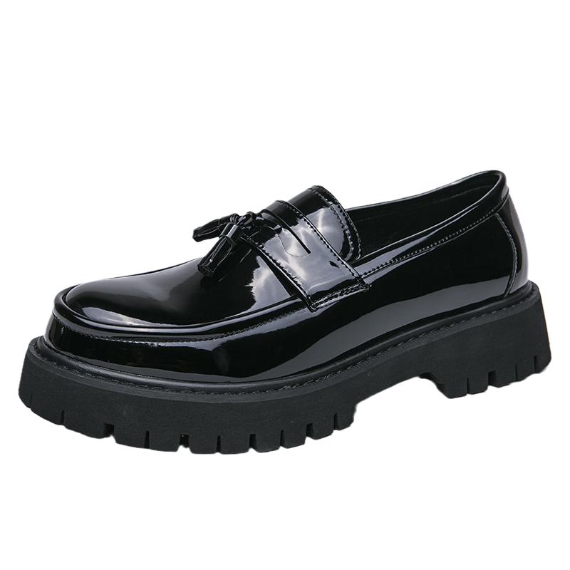 Black New Fashion Tassel Mens Party and Wedding Loafers Thick Soled Men's Dress Platform Shoes Comfortable Breathable Men Shoes