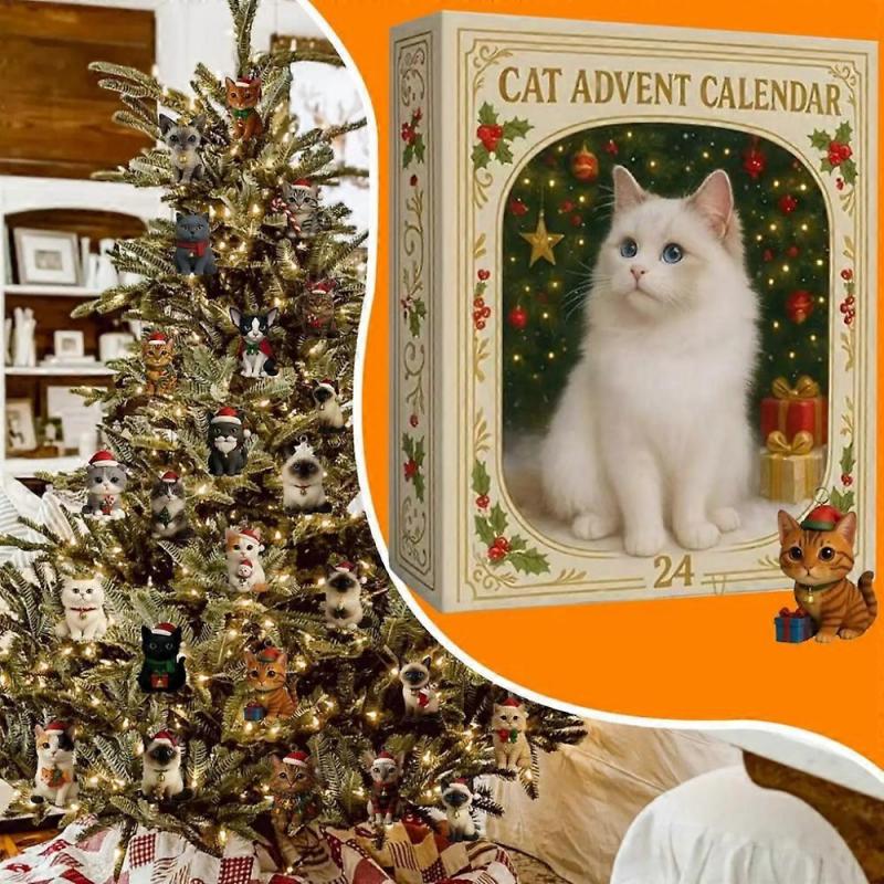 Christmas Cat Toy Advent Calendar 2025 Acrylic Pendant With 24 Boxes Cute Cat Calendar Artistic For Cat Lovers Christmas Gifts