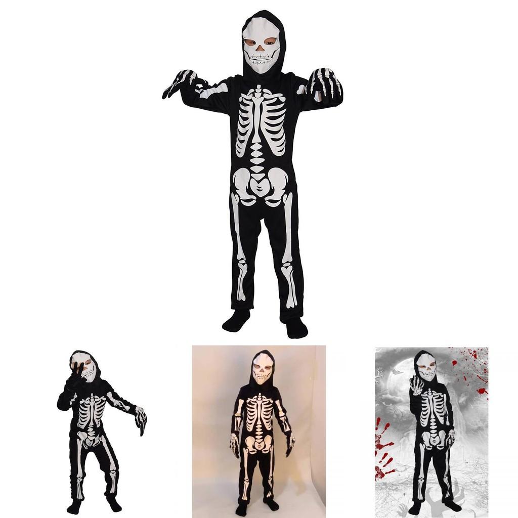 Kids' Skull Print Jumpsuit Halloween Costume Set For Role Play And Themed Party