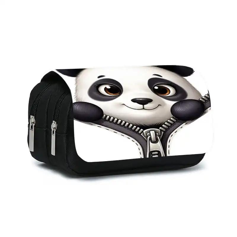 Panda Bambus Doppeltes Klapp-Federmäppchen für Jungen und Mädchen Bestes Geschenk 2D Flaches Cartoon-Federmäppchen Schultüte für Kinder