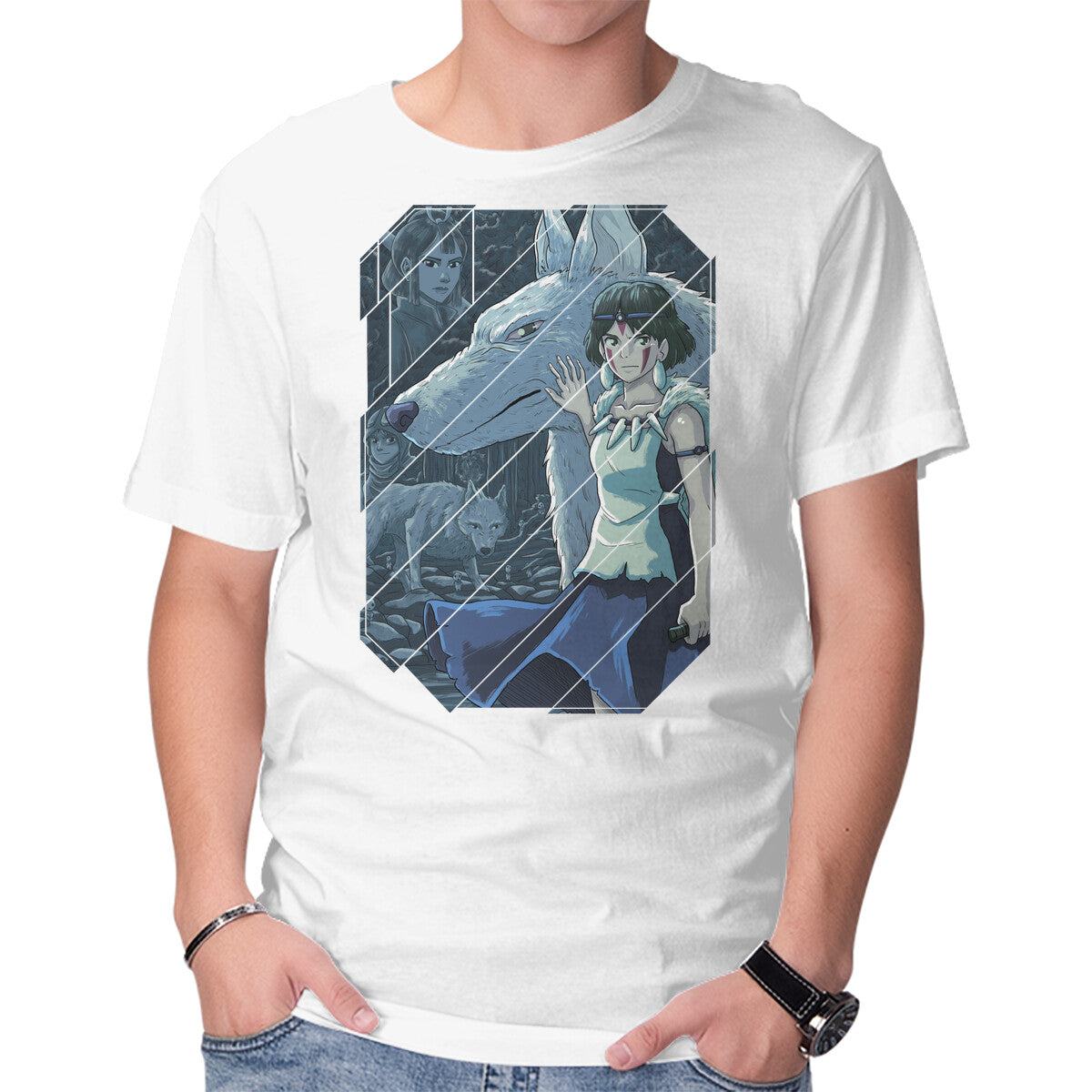 Unisex Crew Neck T-Shirt Mononoke Tiles Graphic Short Sleeve Casual Tee L