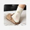 Female Spring and Summer Thin Style All Match Lovely Embroidery Solid Color Cartoon Roll Edge In Tube Cotton Socks