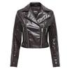 Women's Jacket Only Onlkamilla Patent with Patent Leather Shoulders Biker Brown