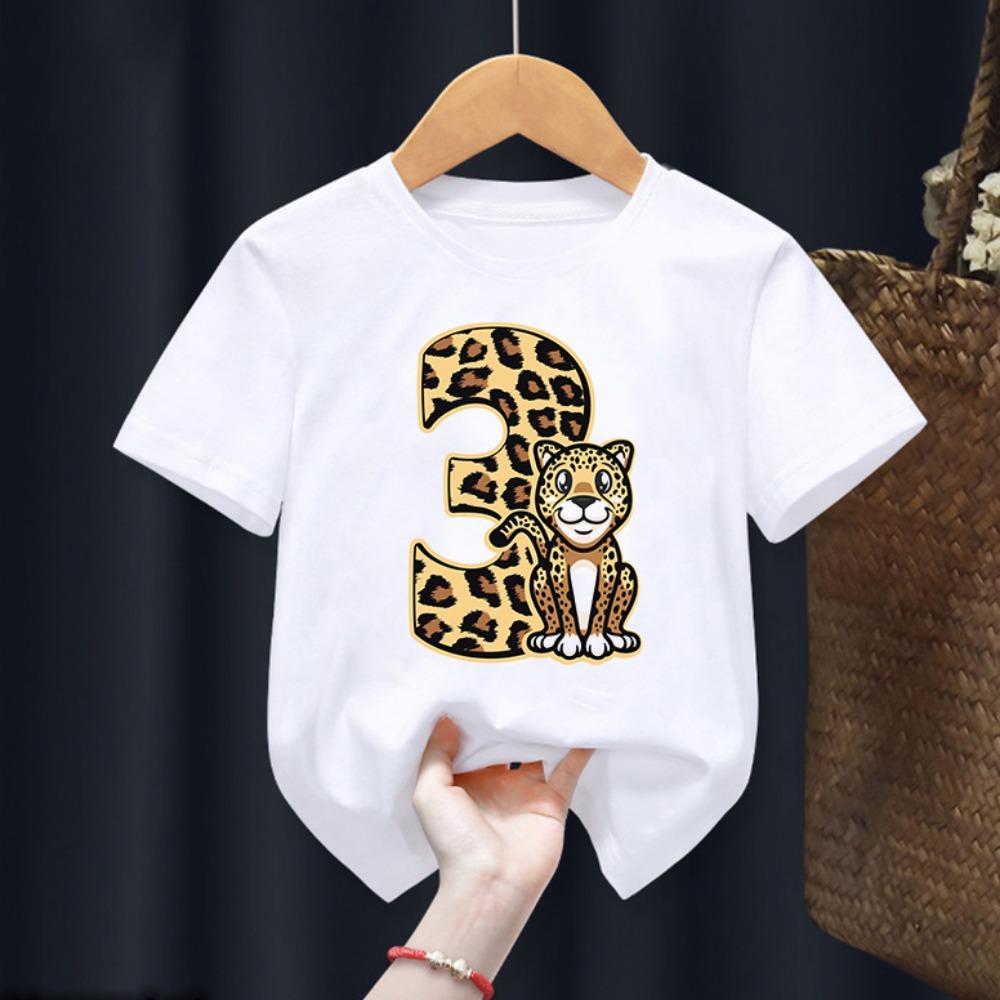 T-Shirt For Boys Funny Animal Leopard 1-10th Birthday Number Print Kids Clothes T Shirt Summer Boys Birthday Clothes Baby Tshirt