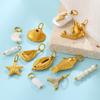Seaside Vacation Style Golden Dolphin Starfish Pearl Shell Pendant Diy Versatile Jewelry Accessories