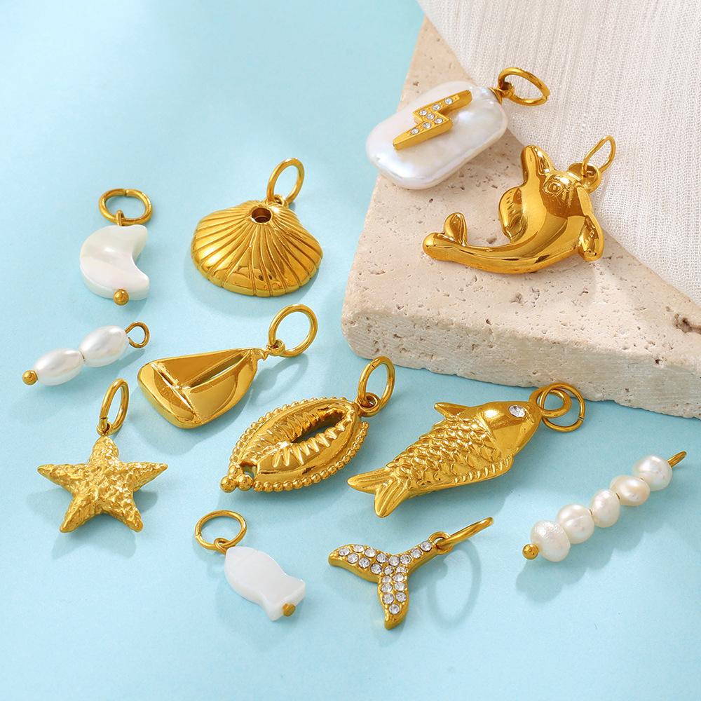 Seaside Vacation Style Golden Dolphin Starfish Pearl Shell Pendant Diy Versatile Jewelry Accessories